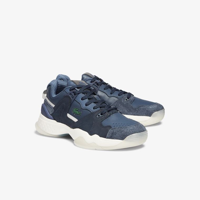 Lacoste T-Point Nubuck Lær Sneakers Marineblå | HIMKqWcR