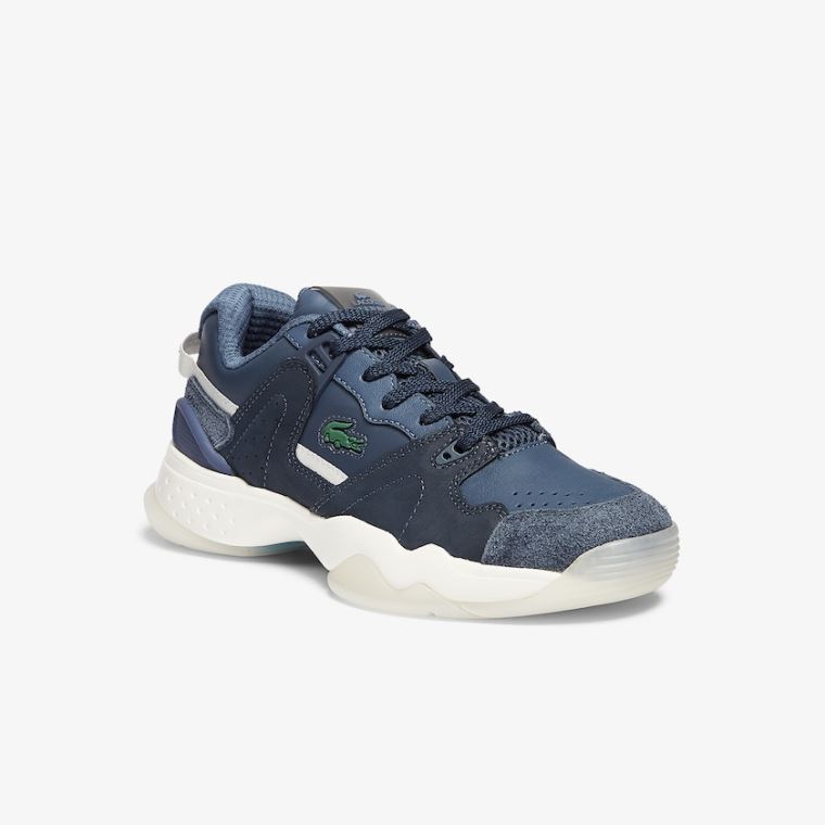 Lacoste T-Point Nubuck Lær Sneakers Marineblå | HIMKqWcR