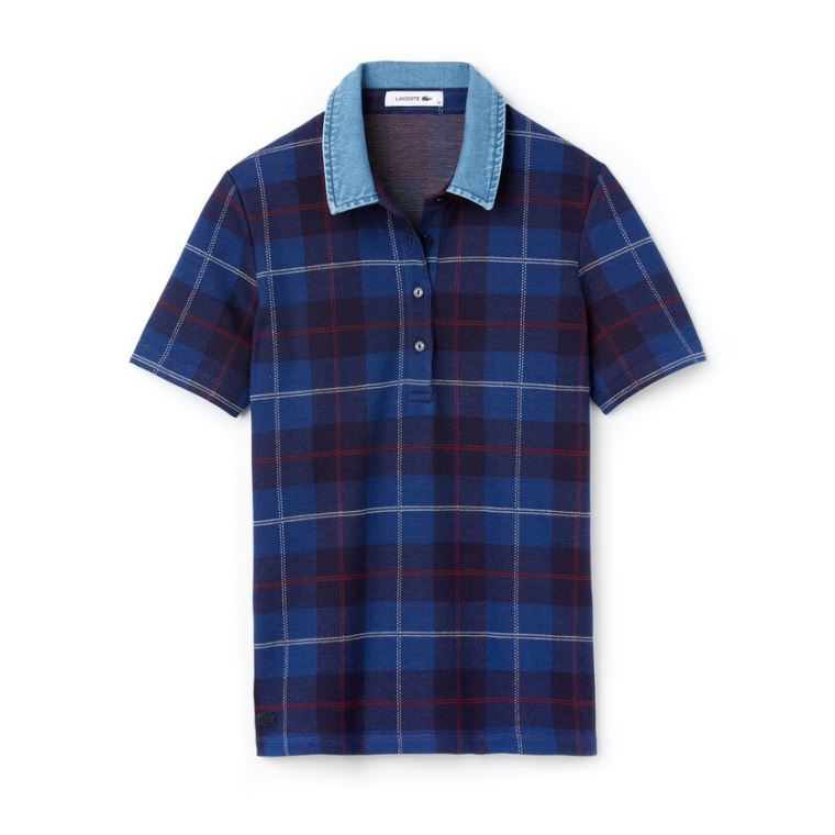 Lacoste Tartan Check Bomull Jacquard Polo Marineblå Blå Blå | kfQCAdfF