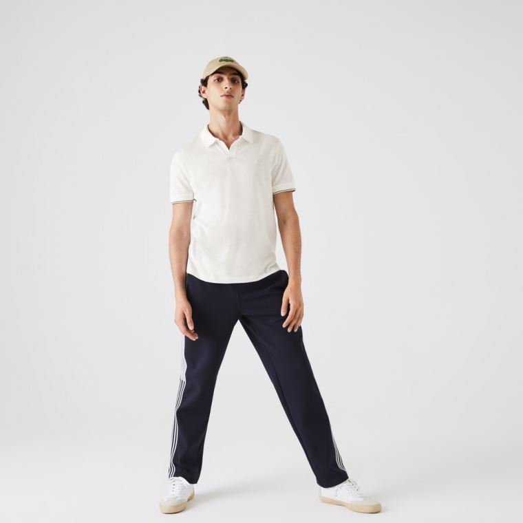 Lacoste Tunisian Collar Linen And Bomull Regular Fit Polo Shirt Hvite Svarte | slo1Xord