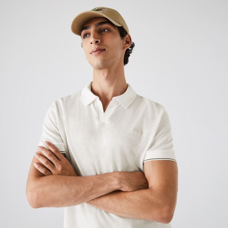 Lacoste Tunisian Collar Linen And Bomull Regular Fit Polo Shirt Hvite Svarte | slo1Xord