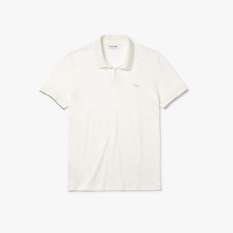 Lacoste Tunisian Collar Linen And Bomull Regular Fit Polo Shirt Hvite Svarte | slo1Xord