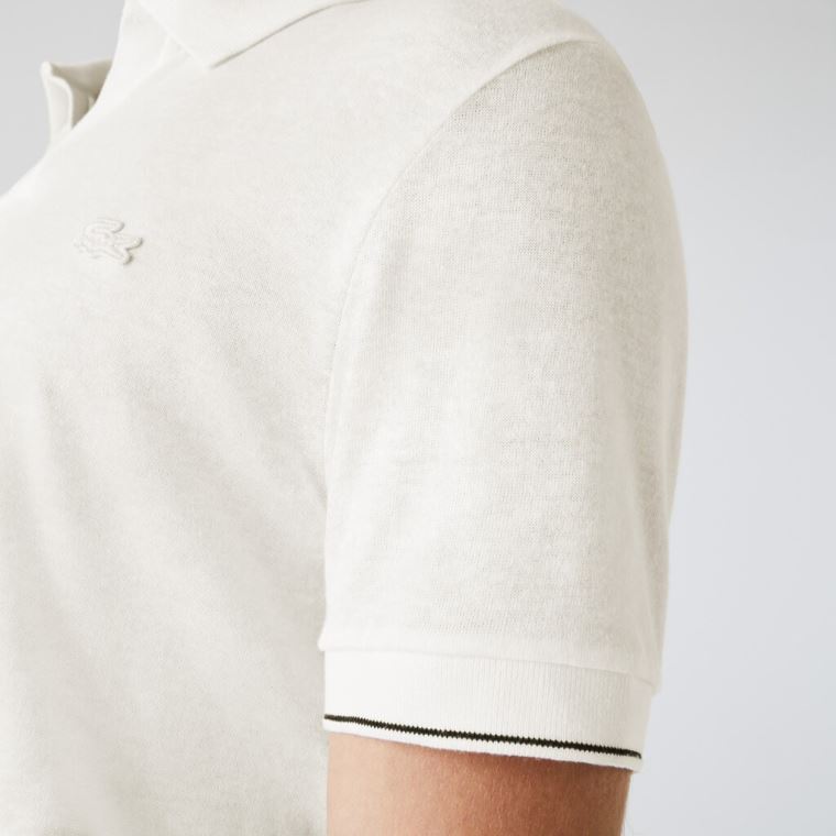 Lacoste Tunisian Collar Linen And Bomull Regular Fit Polo Shirt Hvite Svarte | slo1Xord