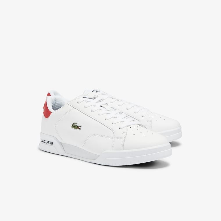 Lacoste Twin Serve Lær Colour-Pop Sneakers Hvite Beige | V21P0kki