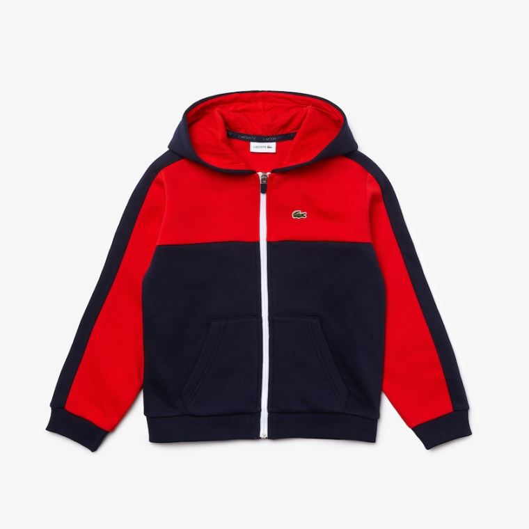 Lacoste Two-Tone Croc-Print Hette Zip Sweatshirt Marineblå Blå Rød | cR0ODvGD