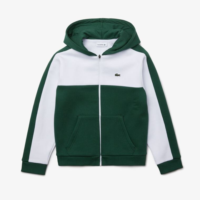 Lacoste Two-Tone Croc-Print Hette Zip Sweatshirt Hvite Grønn | s9zqavd4