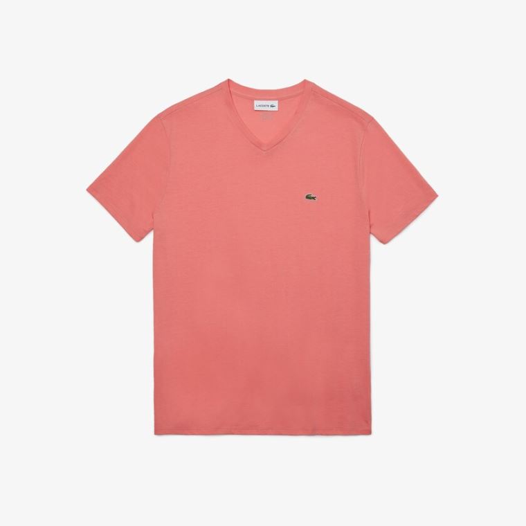 Lacoste V-neck Pima Bomull Jersey T-shirt Rosa | 6NGAeOQH