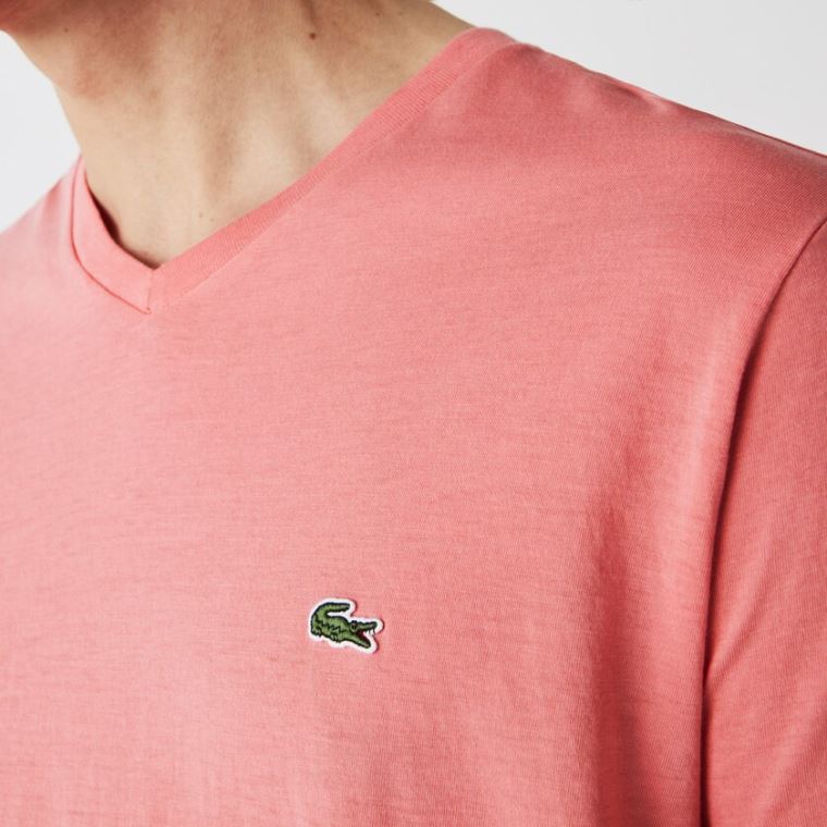 Lacoste V-neck Pima Bomull Jersey T-shirt Rosa | 6NGAeOQH