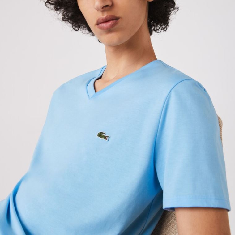 Lacoste V-neck Pima Bomull Jersey T-shirt Blå | GIBq9wul