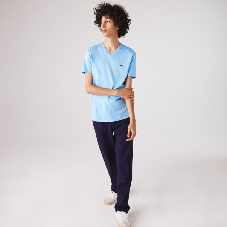 Lacoste V-neck Pima Bomull Jersey T-shirt Blå | GIBq9wul