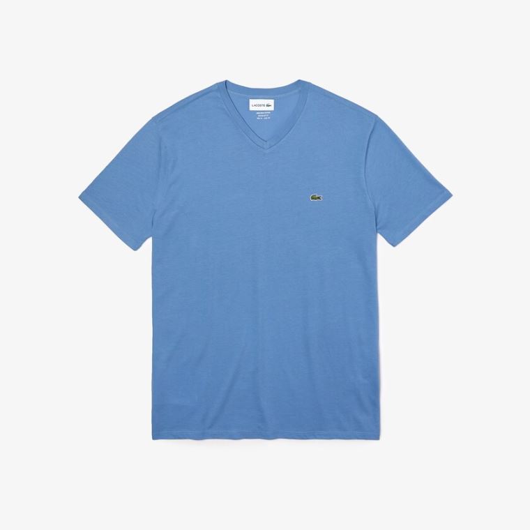 Lacoste V-neck Pima Bomull Jersey T-shirt Blå | GkYNwj1v