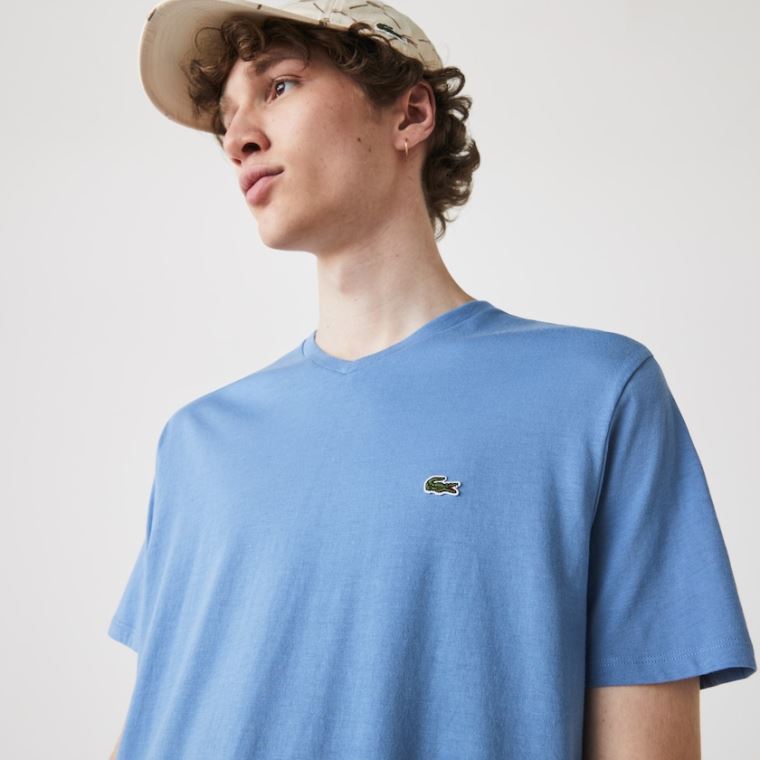 Lacoste V-neck Pima Bomull Jersey T-shirt Blå | GkYNwj1v