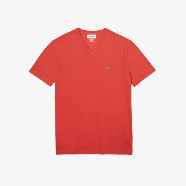 Lacoste V-neck Pima Bomull Jersey T-shirt Rød | RY1gJuY6