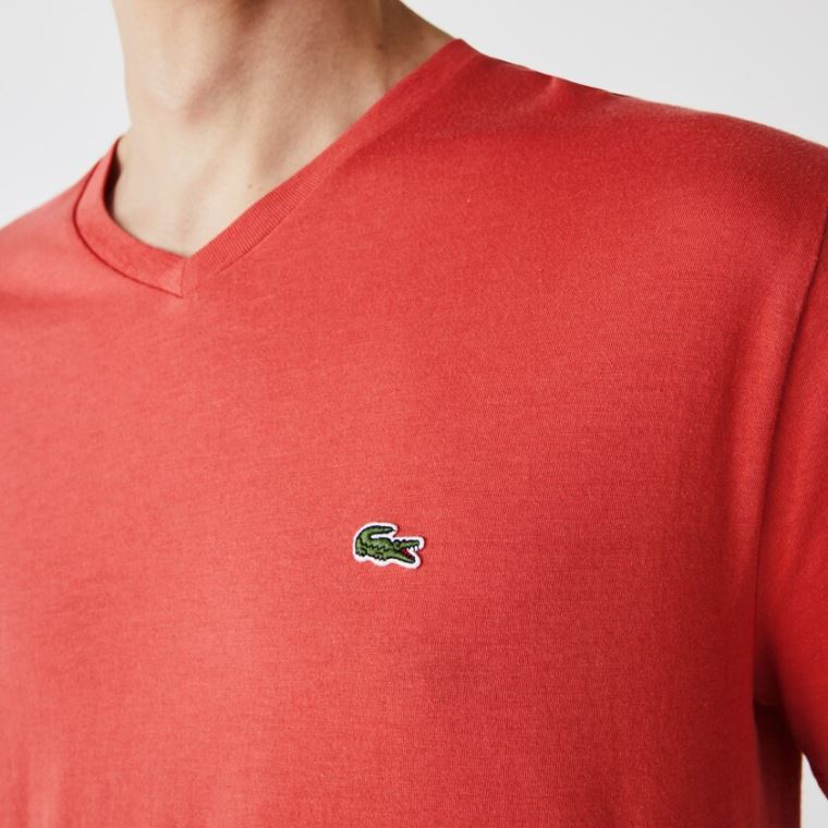 Lacoste V-neck Pima Bomull Jersey T-shirt Rød | RY1gJuY6