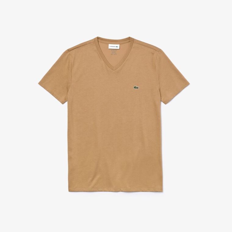 Lacoste V-neck Pima Bomull Jersey T-shirt Beige | VjSu9rjX