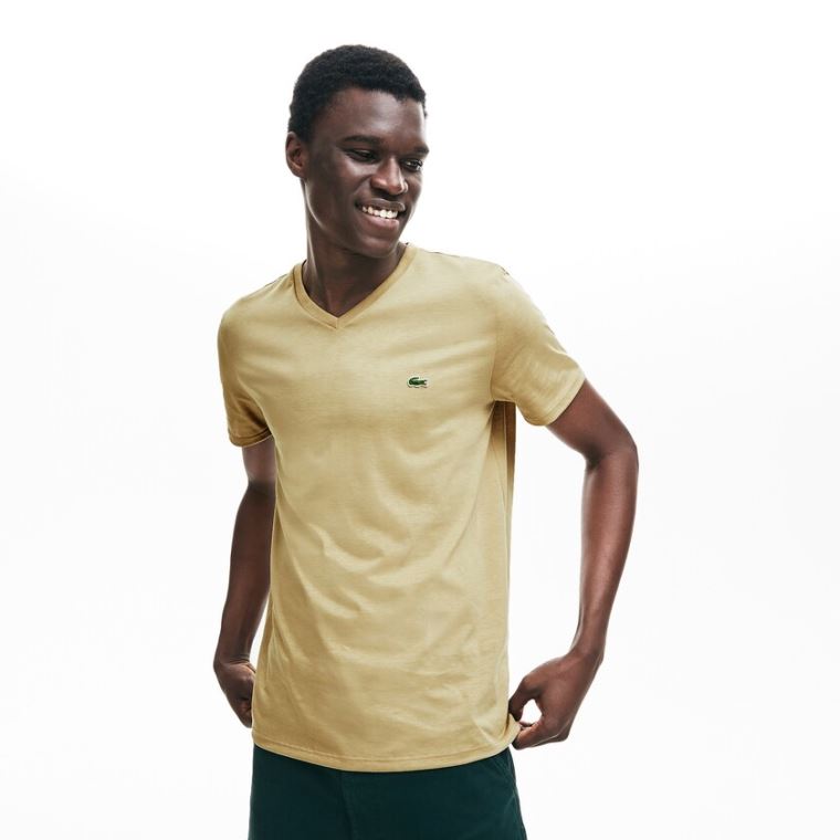 Lacoste V-neck Pima Bomull Jersey T-shirt Beige | VjSu9rjX