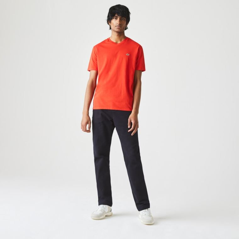 Lacoste V-neck Pima Bomull Jersey T-shirt Rød | bGz7HiHj