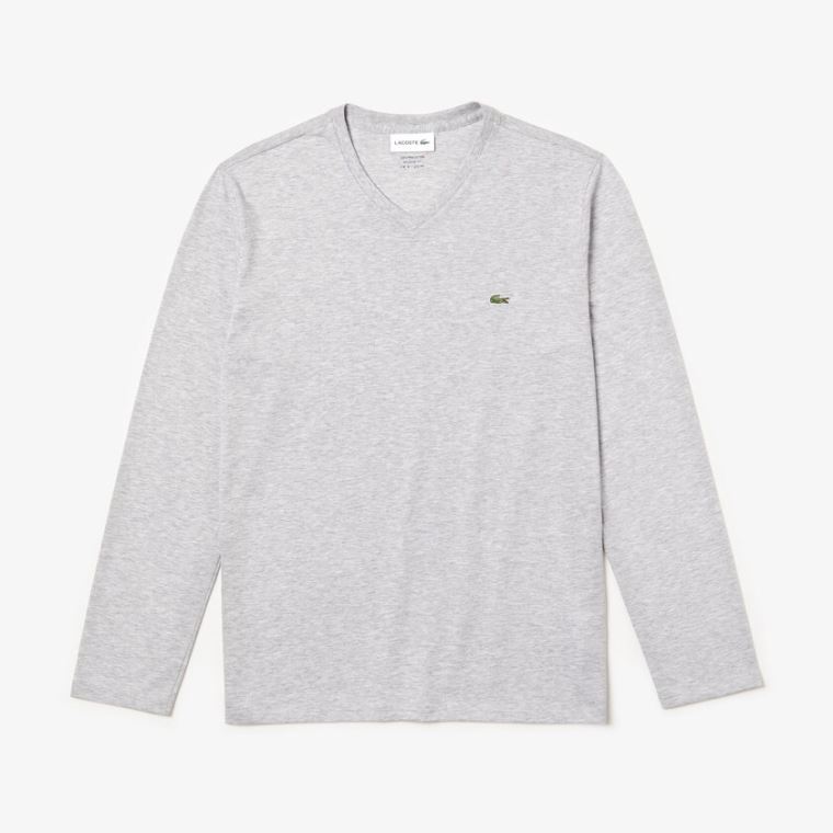 Lacoste V-neck Soft Bomull T-shirt Grå | KTu17cBD