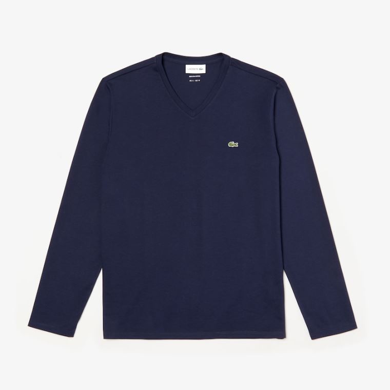 Lacoste V-neck Soft Bomull T-shirt Marineblå Blå | aoUROlzb