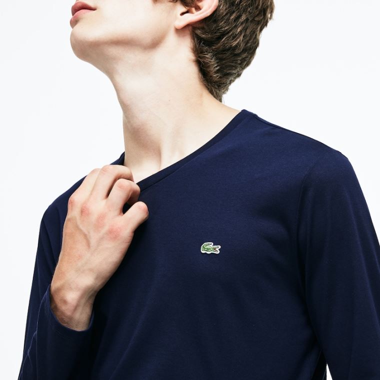 Lacoste V-neck Soft Bomull T-shirt Marineblå Blå | aoUROlzb