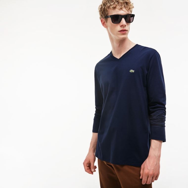 Lacoste V-neck Soft Bomull T-shirt Marineblå Blå | aoUROlzb