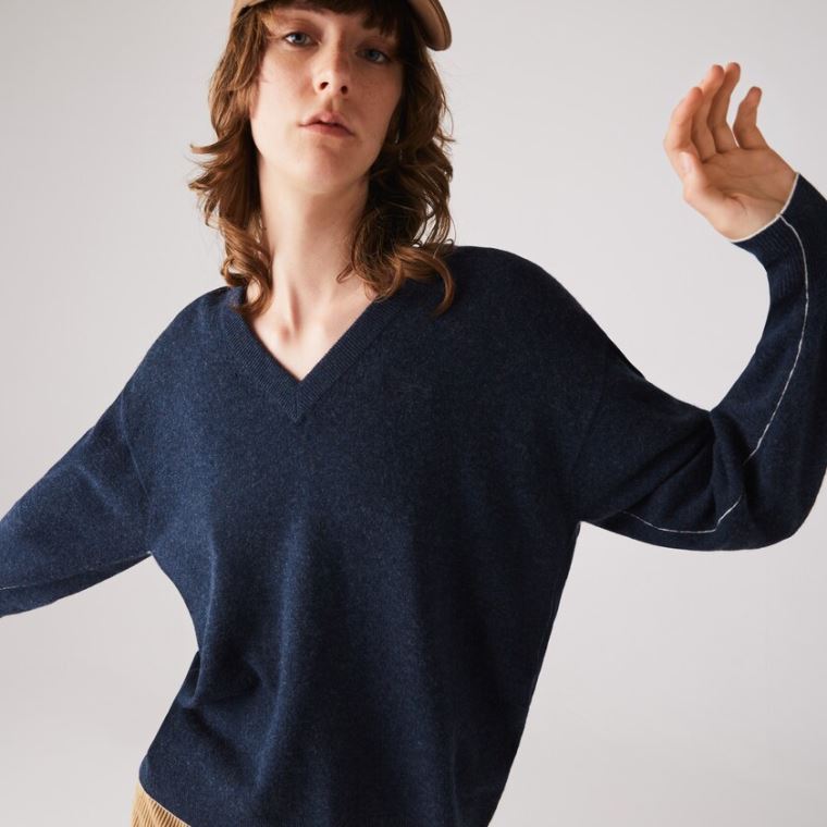 Lacoste V-neck Wool Genser Blå | k3SdoTcb