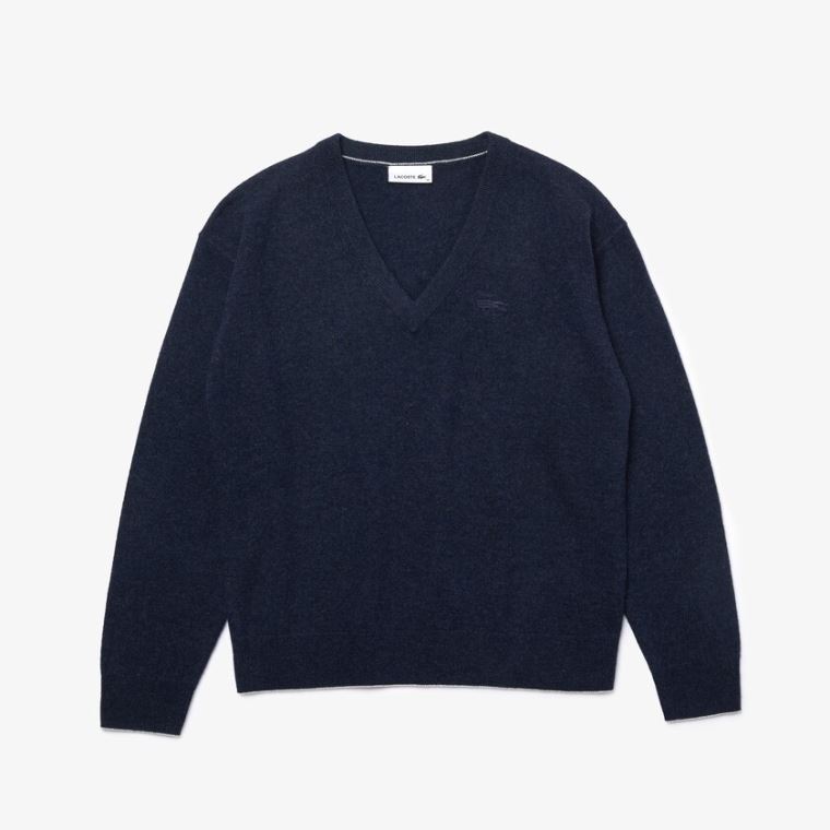 Lacoste V-neck Wool Genser Blå | k3SdoTcb