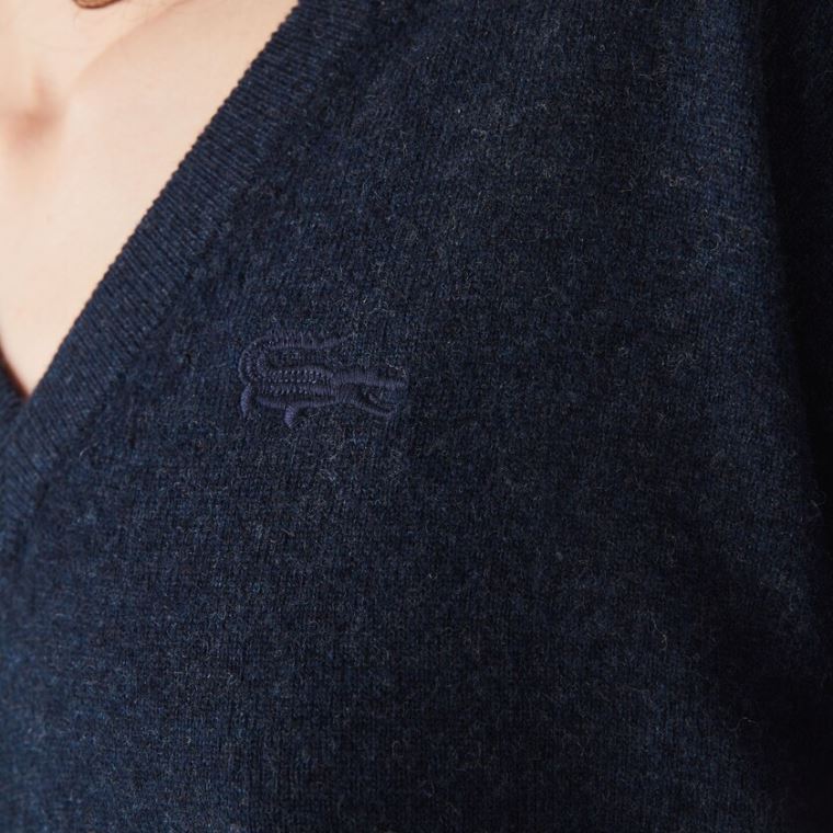 Lacoste V-neck Wool Genser Blå | k3SdoTcb