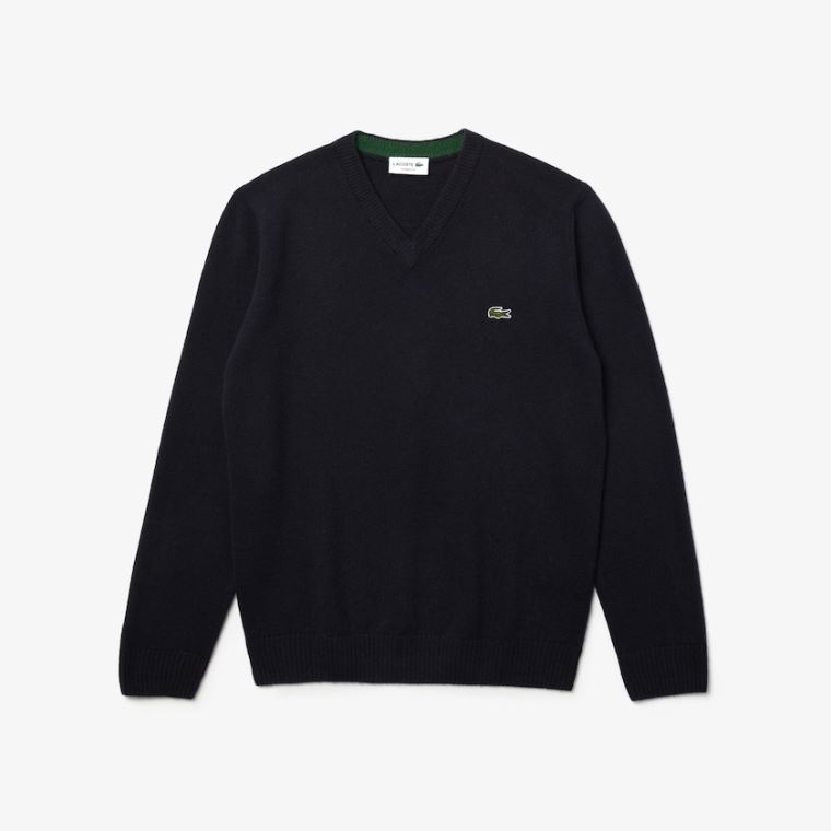 Lacoste V-neck Wool Genser Marineblå Blå | IYZsc9di