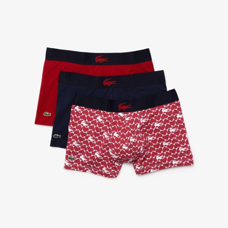 Lacoste Valentine's Day Stretch Bomull Trunk 3-Pack Rød Marineblå Blå Hvite | HgzdlHtN