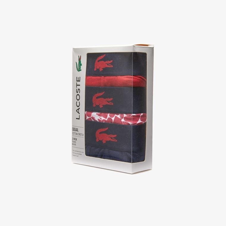 Lacoste Valentine's Day Stretch Bomull Trunk 3-Pack Rød Marineblå Blå Hvite | HgzdlHtN