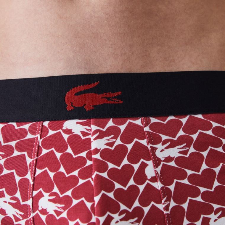 Lacoste Valentine's Day Stretch Bomull Trunk 3-Pack Rød Marineblå Blå Hvite | HgzdlHtN