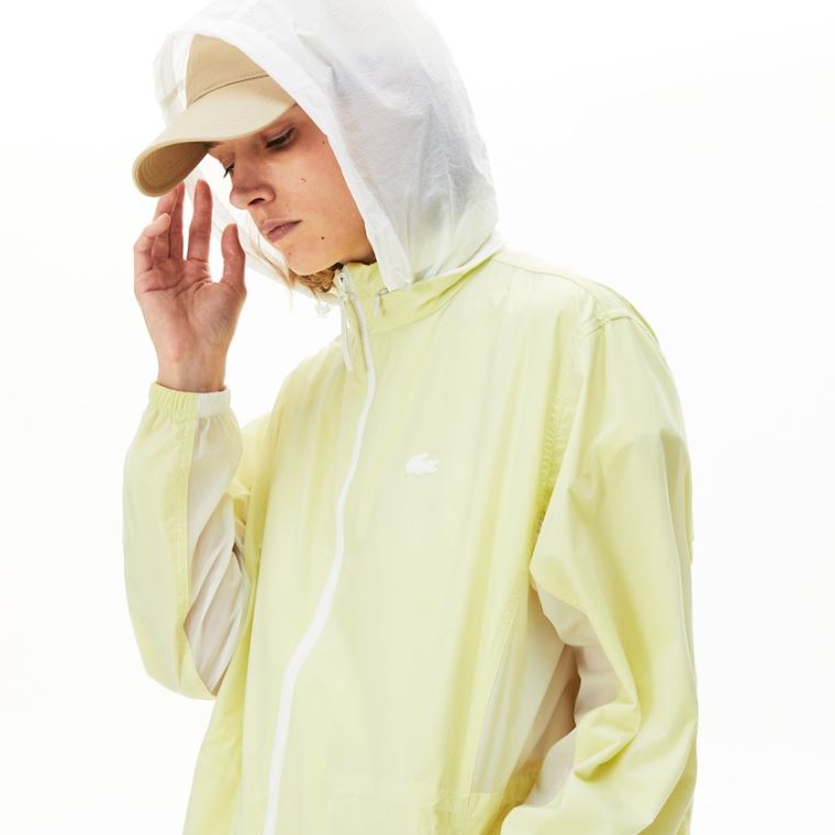 Lacoste Vann-Resistant Long Nylon Parka Hvite Gul | SAEa1XVA