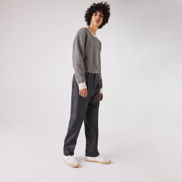 Lacoste Virgin Wool And Cashmere Blend Pleated Chino Pants Grå Grå | jf74VJWH