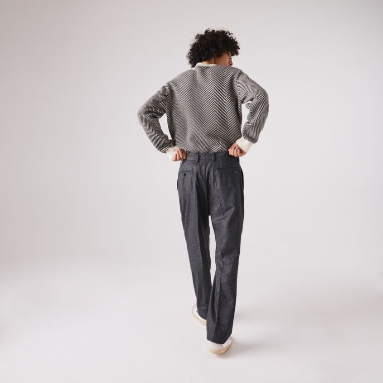 Lacoste Virgin Wool And Cashmere Blend Pleated Chino Pants Grå Grå | jf74VJWH