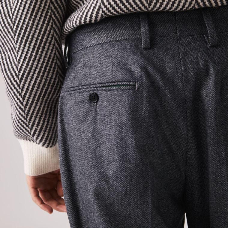 Lacoste Virgin Wool And Cashmere Blend Pleated Chino Pants Grå Grå | jf74VJWH