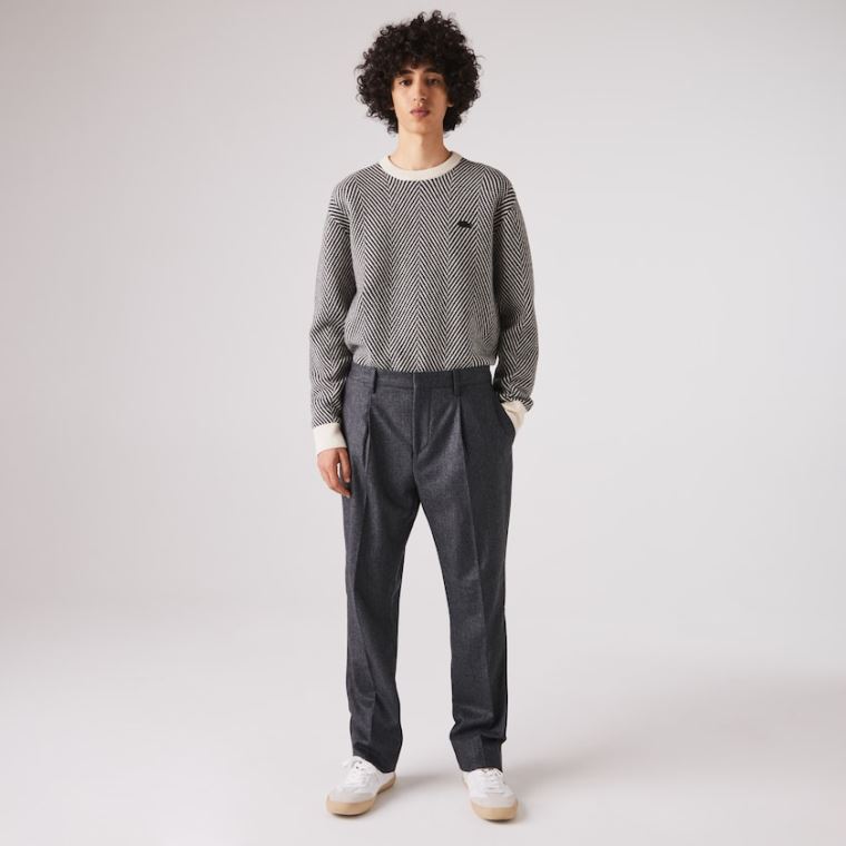 Lacoste Virgin Wool And Cashmere Blend Pleated Chino Pants Grå Grå | jf74VJWH