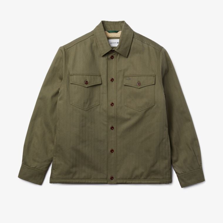 Lacoste Warm Forede Chevron Bomull Overshirt Khaki Grønn | Amnnkk6y