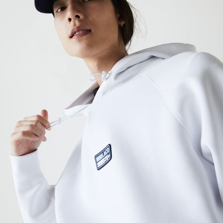 Lacoste Zip Pocket Hette Sweatshirt With Badge Hvite | CkF4eGJ9