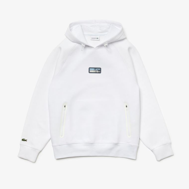 Lacoste Zip Pocket Hette Sweatshirt With Badge Hvite | CkF4eGJ9