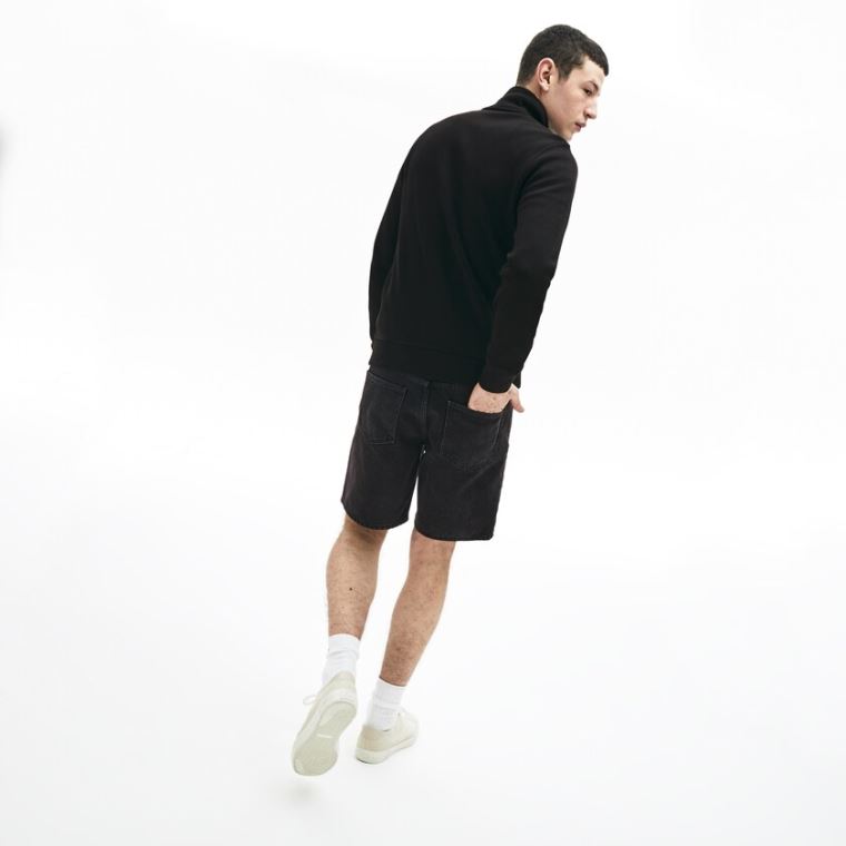 Lacoste Zip Stand-Up Collar Ribbed Sweatshirt Svarte Grå | gQcRMIfR