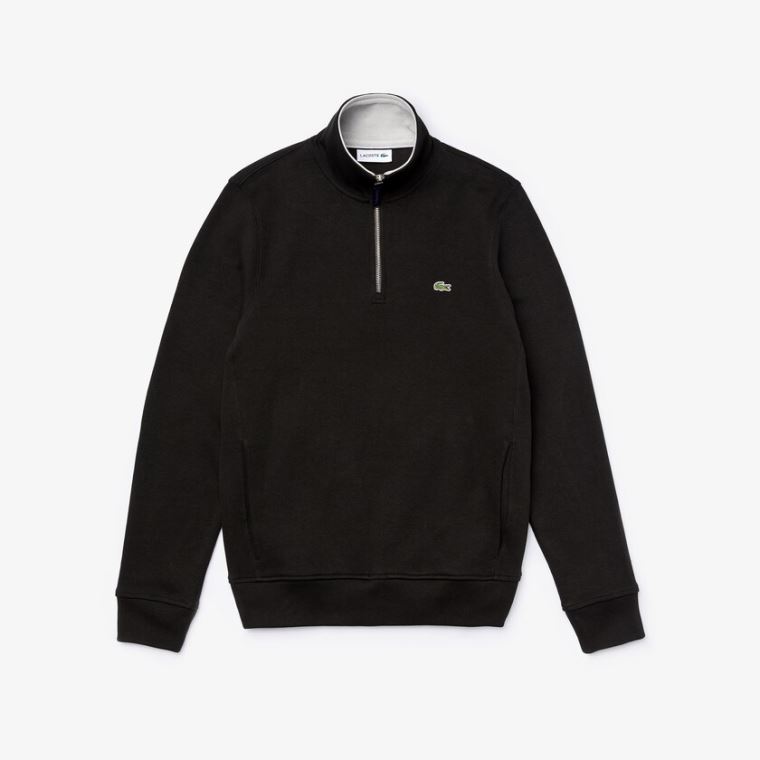 Lacoste Zip Stand-Up Collar Ribbed Sweatshirt Svarte Grå | gQcRMIfR