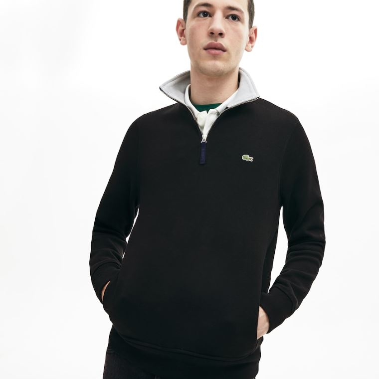 Lacoste Zip Stand-Up Collar Ribbed Sweatshirt Svarte Grå | gQcRMIfR