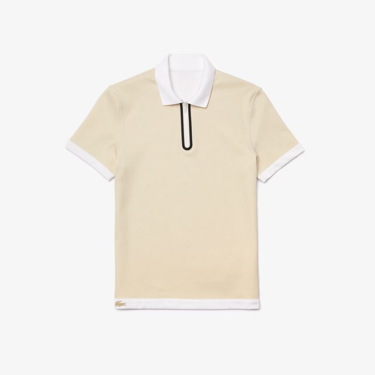 Lacoste Zippered Collar Regular Fit Reversible Piqué Polo Hvite Beige | GEnBzT61