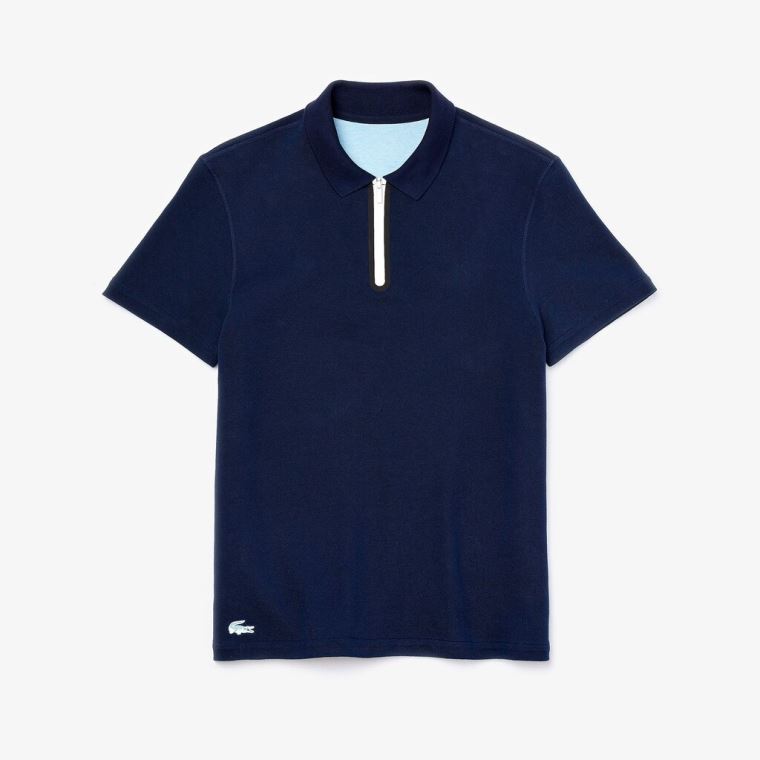 Lacoste Zippered Collar Regular Fit Reversible Piqué Polo Marineblå Blå Blå | tt802VpW