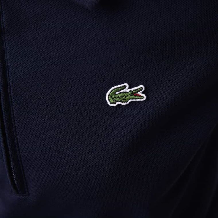 Lacoste Zippered Kort Stretch Bomull Piqué Polo Kjoler Marineblå Blå Hvite | Xsg8md96