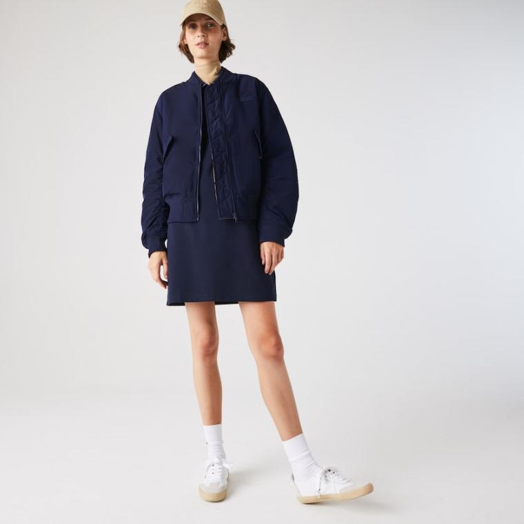 Lacoste Zippered Quilted Vann-Resistant Bomber Jacket Marineblå Blå Gul | pSkrRv9f