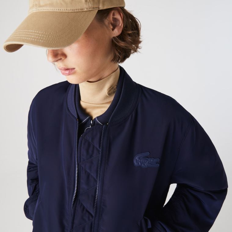 Lacoste Zippered Quilted Vann-Resistant Bomber Jacket Marineblå Blå Gul | pSkrRv9f