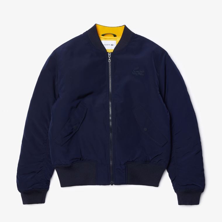 Lacoste Zippered Quilted Vann-Resistant Bomber Jacket Marineblå Blå Gul | pSkrRv9f