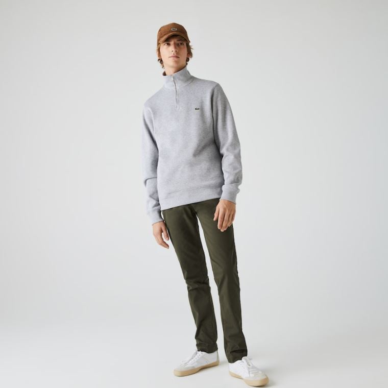 Lacoste Zippered Stand-Up Collar Bomull Sweatshirt Grå | 74GF9Edq